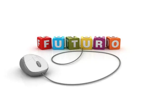 FUTURO Buzzword Cubes - Spanish Word - White Background - 3D Rendering