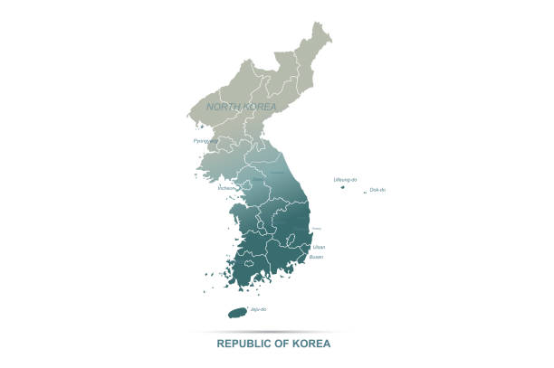 illustrations, cliparts, dessins animés et icônes de carte vectorielle de corée du sud. carte de la péninsule coréenne. - korean peninsula