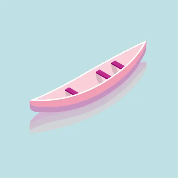 Vector illustration of Vector drawn wooden boat. Isolated on blue background.