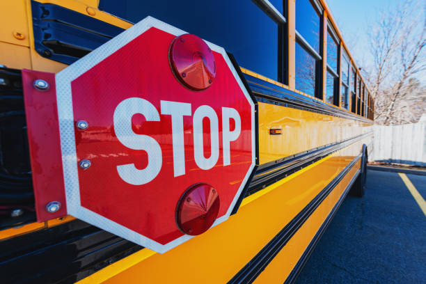 istock School Bus in Parking Lot 1214598348