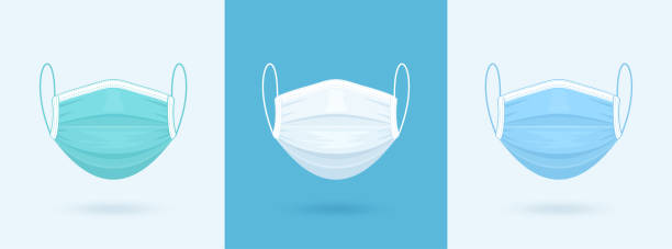 白、青、緑の医学または外科の表面マスク。ウイルス保護。呼吸の呼吸のマスク。ヘルスケアの概念。ベクトルの図 - green点のイラスト素材／クリップアート素材／マンガ素材／アイコン素材