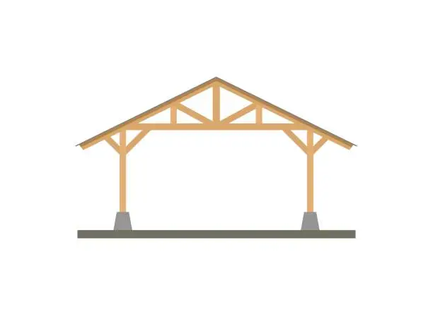 Vector illustration of Canopy building with wooden frame. Simple flat illustration