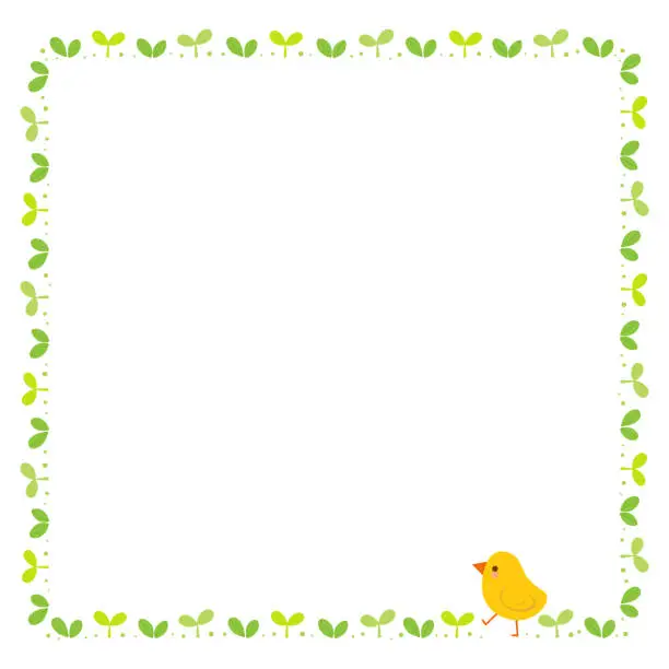 Vector illustration of Cute chick and sprout frame on white background