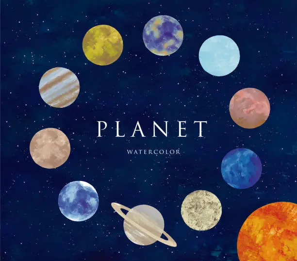 Vector illustration of Planet frame watercolor