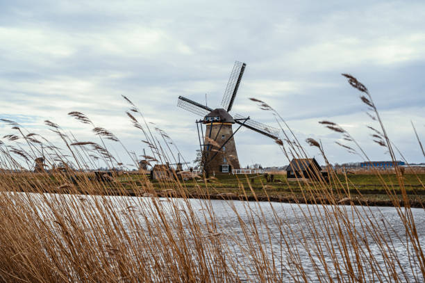 istock Windmills in Kinderdijk, Netherlands on a cloudy day 1214609936