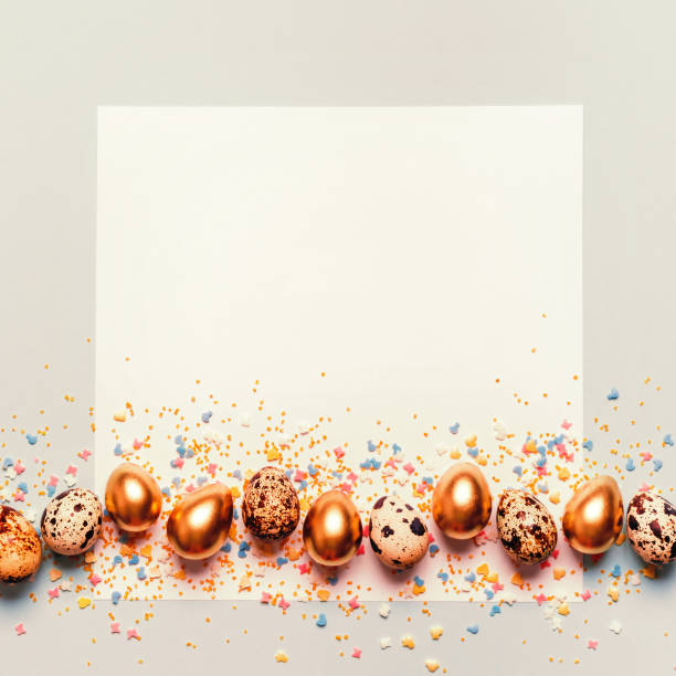 istock Square paper blank and golden egg border. Happy easter greeting card 1214613846