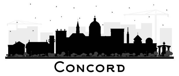 stockillustraties, clipart, cartoons en iconen met concord new hampshire city skyline silhouet met zwarte gebouwen geïsoleerd op wit. - concord new hampshire