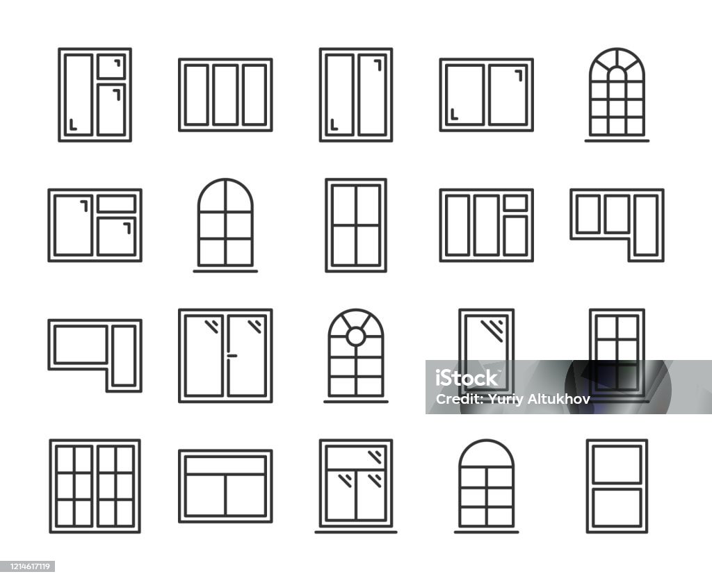 Windows-Symbole. Windows Frames Liniensymbol gesetzt. Vektor-Illustration. Bearbeitbarer Strich. - Lizenzfrei Fenster Vektorgrafik