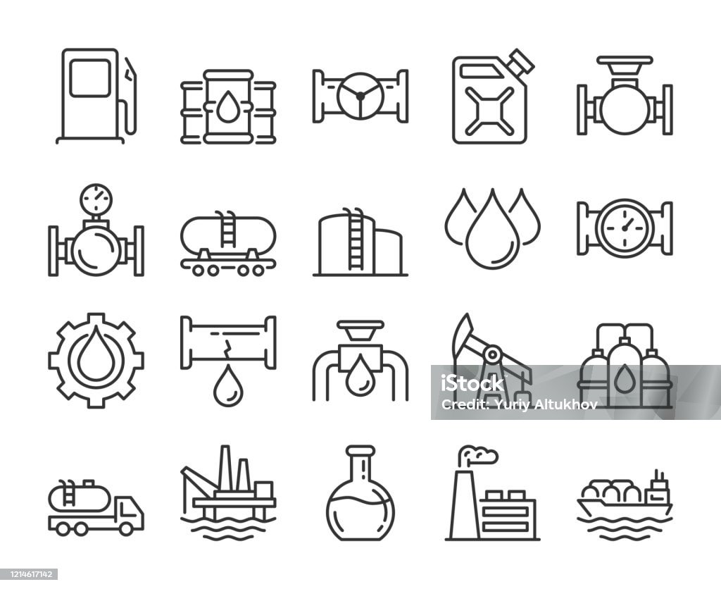 Fuel icons. Oil and gas line icon set. Vector illustration. Editable stroke. Icon stock vector