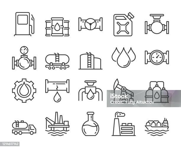 Fuel Icons Oil And Gas Line Icon Set Vector Illustration Editable Stroke Stock Illustration - Download Image Now