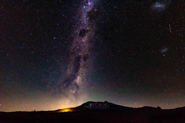 Milky way and Mount Ruapehu, National Park, New Zealand National Park, New Zealand. tongariro national park photos stock pictures, royalty-free photos & images