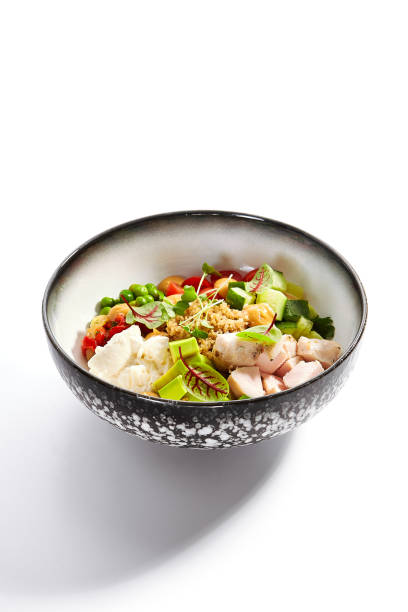 istock Couscous with chiken and avocado side view 1214625009