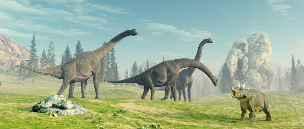 istock Brachiosaurus species in the nature . This is a 3d render illustration. 1214625097
