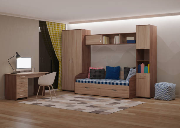 istock Cozy stylish room designed for a teenager. Night. Evening lighting. 3D rendering. 1214625363