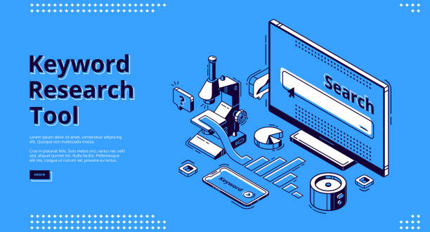 긴 꼬리 키워드 아이소메트릭 랜딩 페이지, 배너 - tail long marketing internet stock illustrations