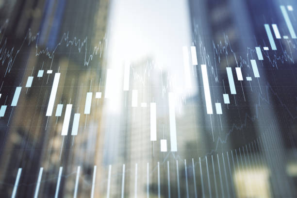 istock Multi exposure of abstract financial graph on office buildings background, forex and investment concept 1214627063