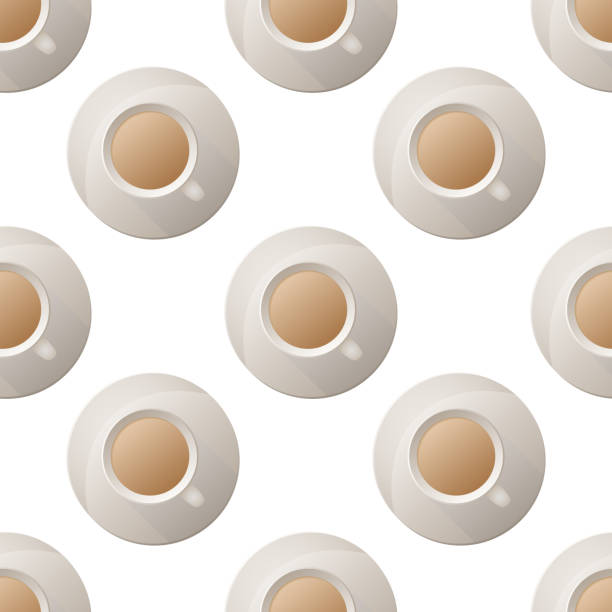 istock Seamless pattern with top view cup of coffee in paper art style. 1214632627