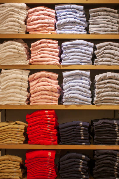 istock clothing store, multi-colored shelves on the shelves 1214635883