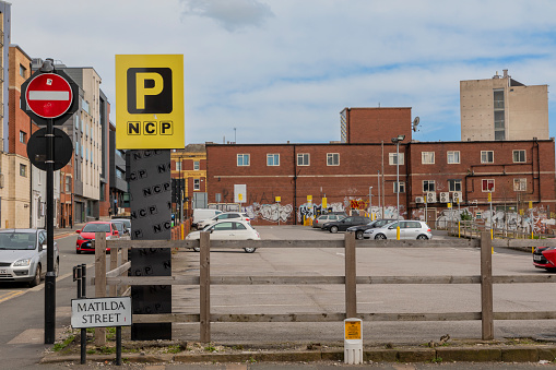 Sheffield, UK - March 21, 2020: Quiet NCP car park in central Sheffield.