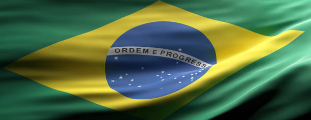 istock Brazil national flag waving texture background. 3d illustration 1214638031