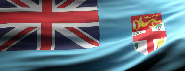 istock Fiji national flag waving texture background. 3d illustration 1214638505