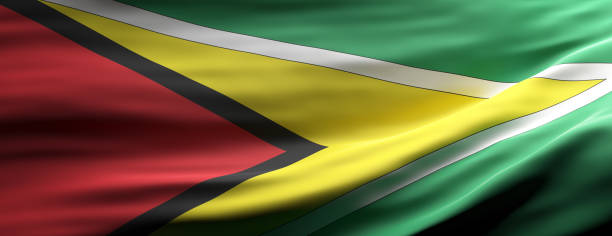 istock Guyana national flag waving texture background. 3d illustration 1214639426