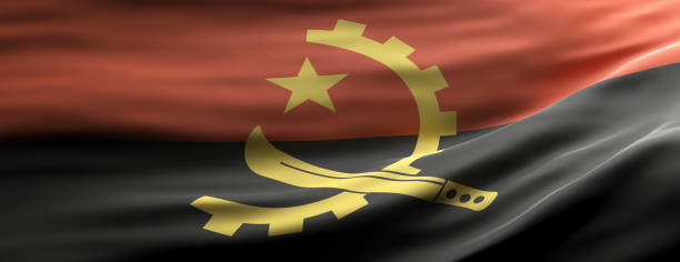 istock Angola national flag waving texture background. 3d illustration 1214639613
