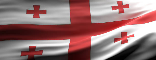 istock Georgia national flag waving texture background. 3d illustration 1214639709