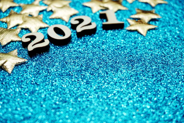 istock Happy New year 2021 with space copy on blue glitter background 1214642337