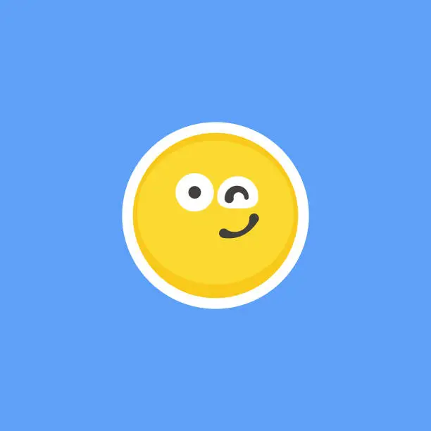 Vector illustration of Emoticon sticker blue background