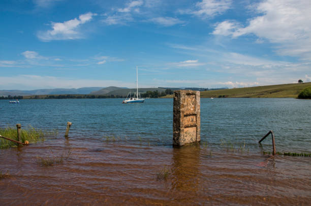 Yacht moored offshore on midmar dam at Howick, South Africa