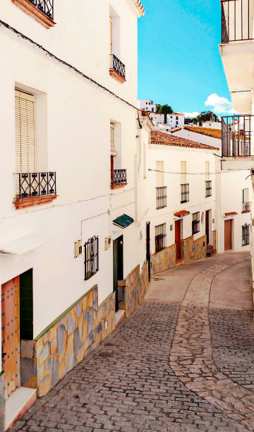 Street of white houses Casares in the mountains in Andalusia in the south of Spain in a sunny day casares photos stock pictures, royalty-free photos & images