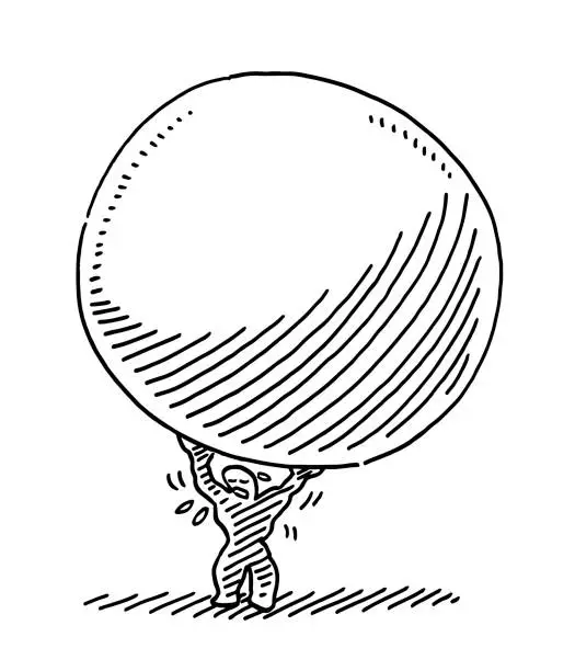 Vector illustration of Arduous Task Bodybuilder Carrying Big Sphere Drawing