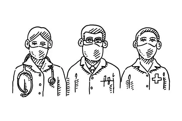 Vector illustration of Medical Team Portraits Drawing