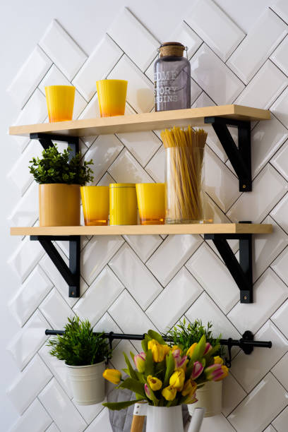 istock Spacious modern scandinavian loft kitchen with white tiles. bright room. modern interior. 1214654503
