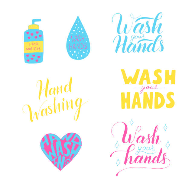 ilustrações, clipart, desenhos animados e ícones de conjunto de ilustração vetorial de lavagem de mãos isolado em fundo branco - cleaning vibrant color human hand people