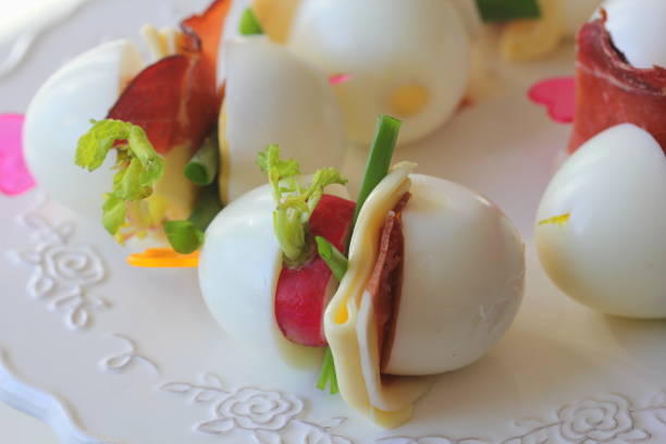 istock Keto diet. Hard boiled egg, radish , cheese and bacon sandwich 1214655231
