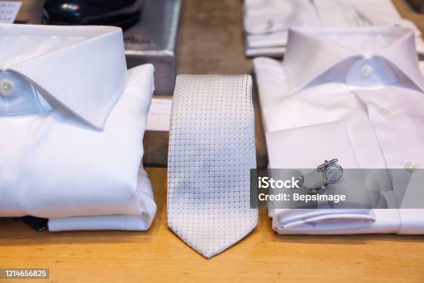 White Male Shirts With Cuff Link And Necktie Stock Photo - Download Image Now - Boutonniere, Business, Button - Sewing Item