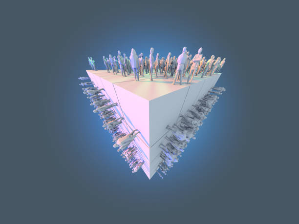 istock 3D illustration of virtual geometric form with crowd people standing each side business technology and disruption ideas concept blue background 1214658145