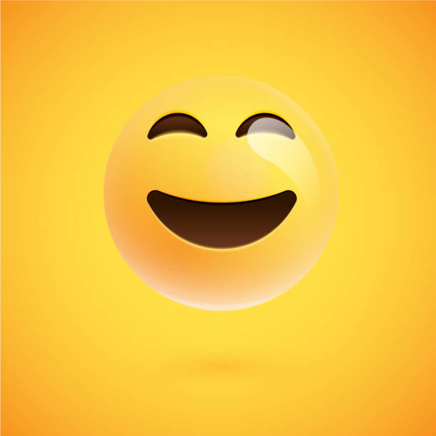 istock Realistic yellow emoticon in front of a yellow background, vector illustration 1214659367