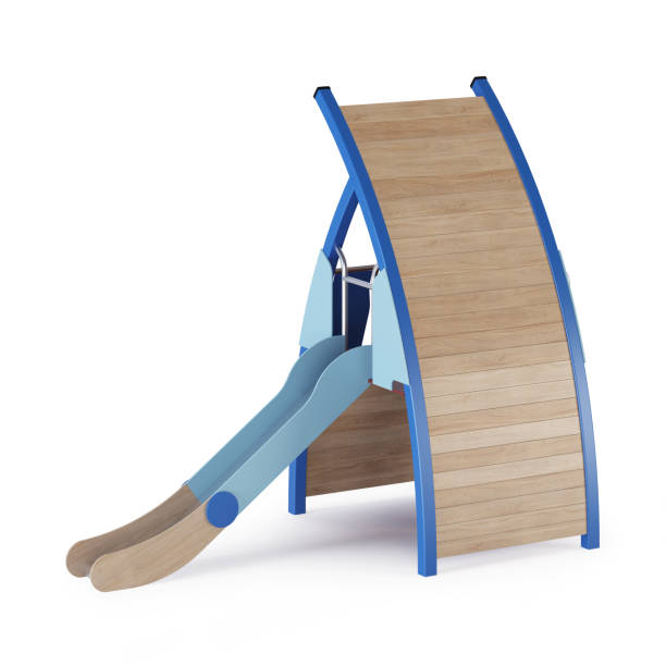 istock Modern children's game complex on a white background. Gaming equipment with a slide, stairs and towers for placement in the courtyards. Close-up. Clipping path included. 3D rendering. 1214665666