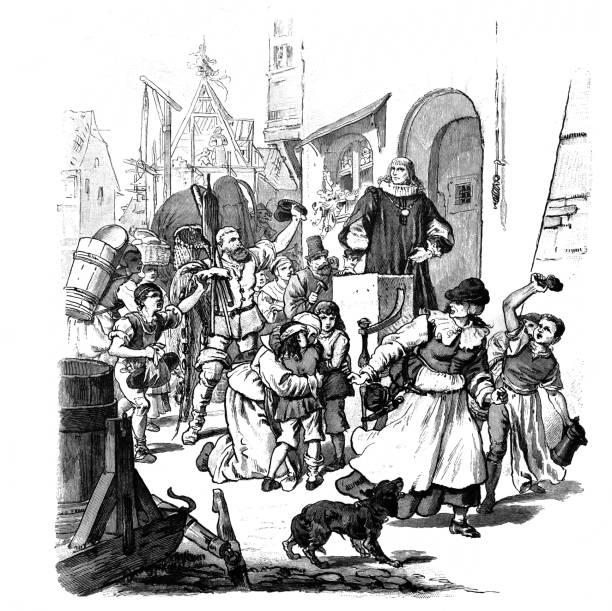 ilustrações, clipart, desenhos animados e ícones de cena de uma cidade medieval com nobleman - medieval market