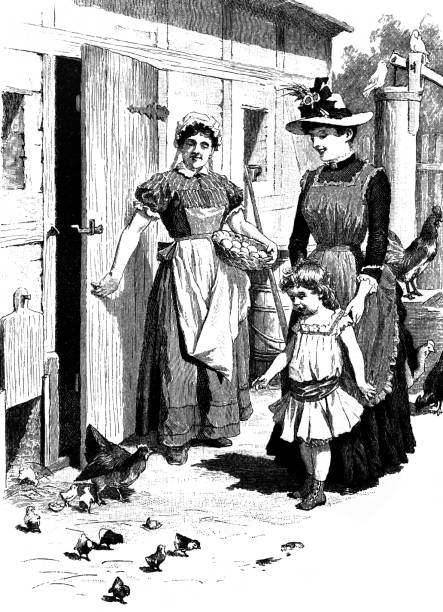 istock Farm scene with a child and two women 1214675107