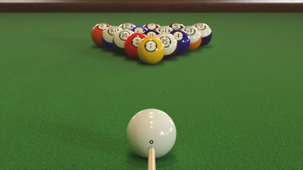 3d render starting shot of a billiard game - snooker table imagens e fotografias de stock