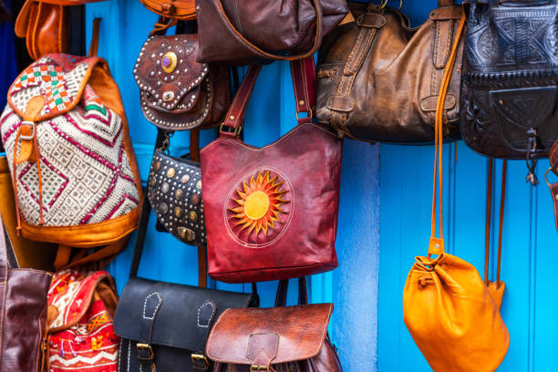 istock leather bag in the store, Chefchaouen, Morocco. 1214678291