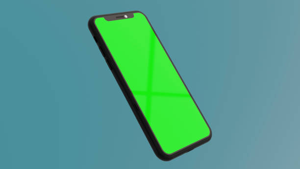 istock 3D Rendered Green Screen Modern smart phone green screen image for mobile app, responsive website mock-ups. Light Blue background 1214680405