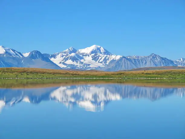 Photo of blue lake, Ukok Plateau, Altai Mountain, 2017