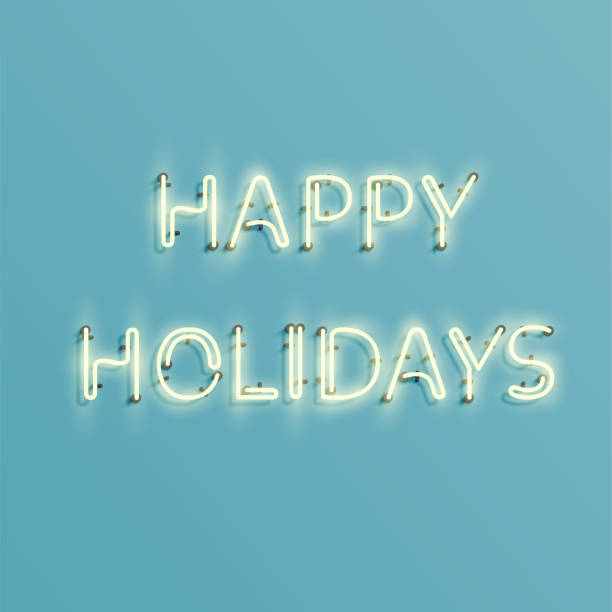 illustrations, cliparts, dessins animés et icônes de 'happy holidays' - signe au néon réaliste, illustration vectorielle - typewriter typebar alphabet retro revival