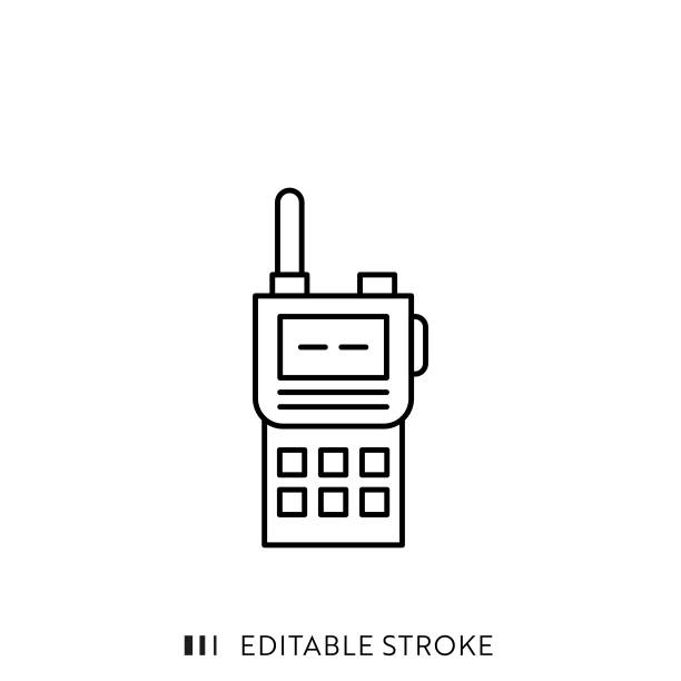 illustrations, cliparts, dessins animés et icônes de icône de ligne walkie-talkie avec course modifiable et pixel perfect. - walkie talkie