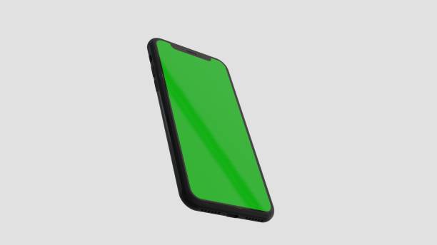 istock 3D Rendered Green Screen Modern smart phone green screen image for mobile app, responsive website mock-ups. white background 1214683221